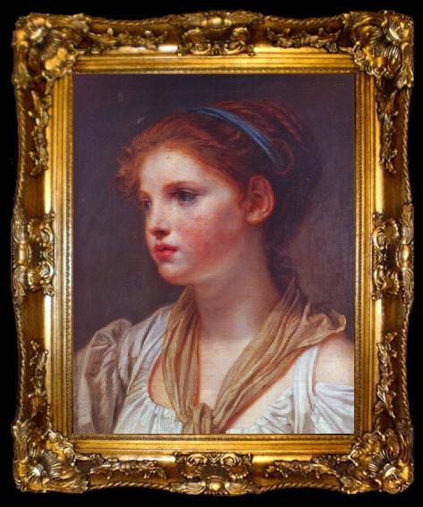 framed  Jean-Baptiste Greuze Portrait de jeune fille au ruban bleu, ta009-2